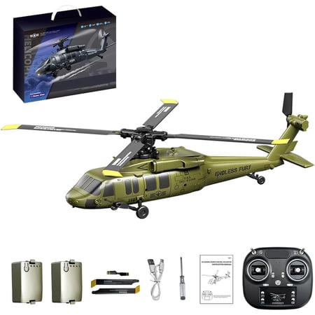 6CH RC Helicopter with 2 Batteries, Brushless Direct Drive Motor, Optical Flow & Barometer Altitude Hold, No-Aileron Stunt Helicopter for 3D Flips, 6-Axis Gyro Stabilization
