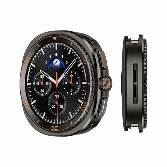 can 3 in 1 Metal Case Compatible with Samsung Galaxy Watch 8 Screen Protector 44mm, Rugged Protective Bumper with Back Frame + Tempered Glass Film for Galaxy Watch 8 44mm, Graphite/Orange