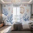 thumbnail image 2 of Coastal Coral Blackout Curtains for Bedroom/Living Room, Pinch Pleated Black Out Curtains, Blue Ocean Starfish Seashell Nature Room Darkening Window Drapes with Hooks 2 Panels, 39"x70", 2 of 8