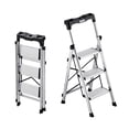 thumbnail image 1 of Escalera de 3 peldaños VEVOR, taburete plegable con pedal ancho antideslizante y empuñadura cómoda, escalera de aluminio portátil con capacidad de 150 kg, multiusos para cocina, color plateado, 1 of 9