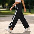 thumbnail image 4 of hotojiny Wide Leg Pants for Women Fashion High Waist Side Striped Baggy Sweat Pants Drawstring Athletic Casual Pants(Black,Small), 4 of 6