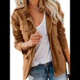 thumbnail image 2 of Chaqueta Utilitaria de Otoño para Mujer: Cuello Alto, Color Liso, Corte Holgado, de Cremallera y Múltiples Bolsillos Marrón M, 2 of 8