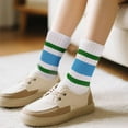 thumbnail image 6 of Deago 3 Pairs Fun Novelty Striped Retro Crew Socks for Women Men Sporty Running Calf Casual Cotton Athletic Socks (Blue Red), 6 of 8