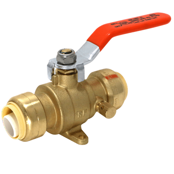 1 Pcs XFITTING Push Fit 3/4 Inch x 3/4 Push Fit Ball Valve with Drain and Drop Ear, 28-2-7=1XX