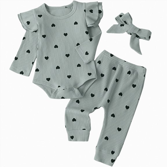 HCNTES Baby Girl Winter Clothes Toddler Baby Girl Clothes Infant Girl Outfits Set Fall Ruffle T-Shirt Top Pants Bow Headband Set Winter Clothes For Girls 3 6 9 12 18 Months 3PCS Outfits