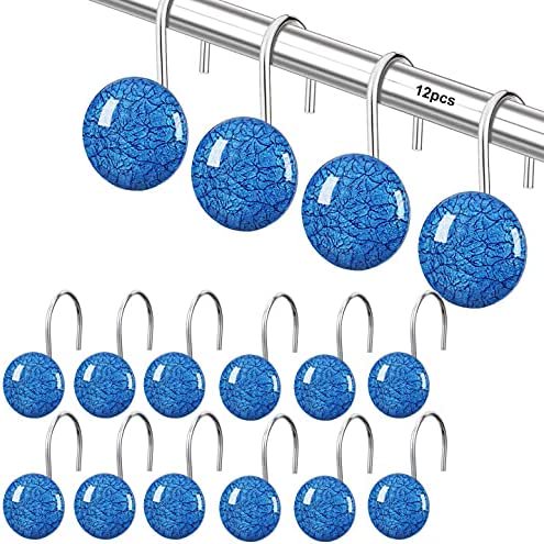 Gancho para cortina de ducha liwang anillo decorativo de mármol agrietado azul 12 piezas