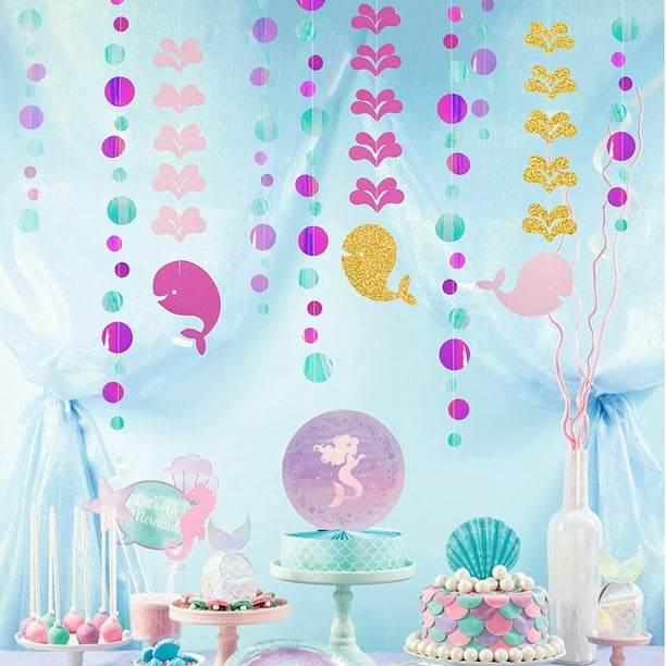 Cododia Glitter Gold Rose Pink Whale Bubble Garland Under The Sea Little Mermaid Summer Beach Ocean Party Decorations Hanging Streamer Decor Kids Girl