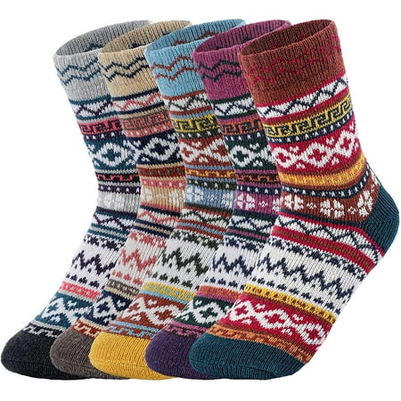 

5 Pairs Wool Socks - Comfortable and Warm Wool Socks For Women Vintage Women s Winter Socks Super Soft Crew Socks for Women Thick Knit Cabin Cozy Wool Socks Gifts For Women - Colorful