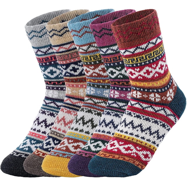 5 pares de calcetines de lana: calcetines de lana cómodos y cálidos para mujer, calcetines de invierno vintage para mujer, calcetines de tripulación súper suaves para mujer, calcetines de