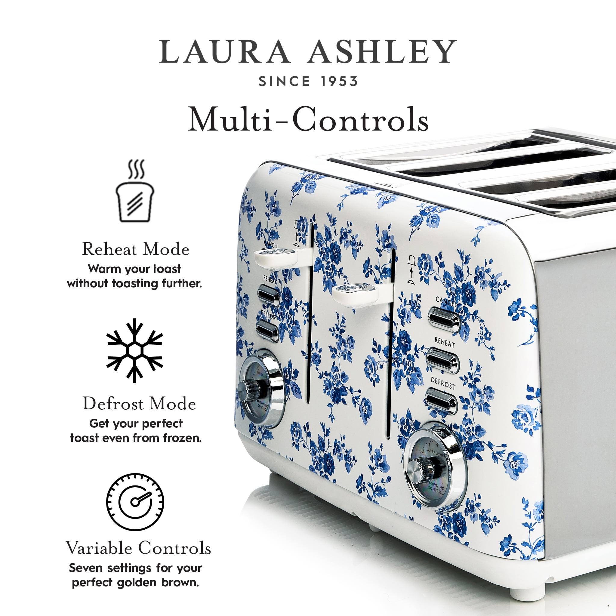 Laura Ashley 4-Slice Toaster, China Rose Print, Stainless Steel