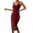 thumbnail image 3 of Vestido de Cóctel Ajustado para Mujer, Sin Mangas, con Tirantes Finos Ajustables, Abertura en la Cintura, Espalda Descubierta y Corte Midi Vino Tinto XL, 3 of 9