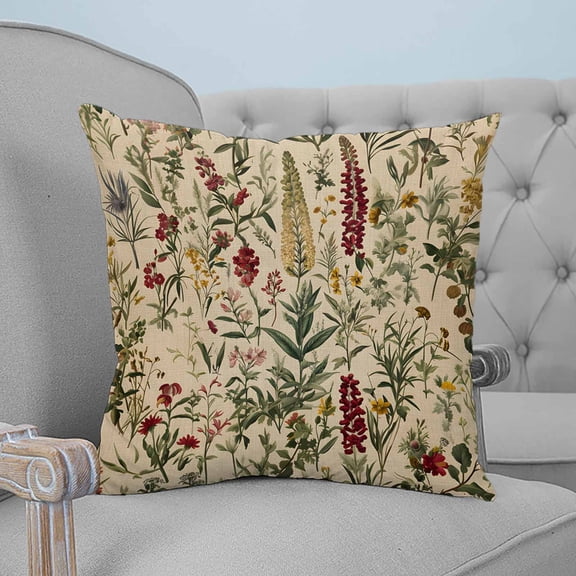 Rustic Botanical Throw Pillow Covers, Soft Pillowcases with Invisible Zipper, Vintage Floral Wildflower Decorative Square Pillow Cushion Covers for Living Room Couch Sofa Bed 26x26 Inches