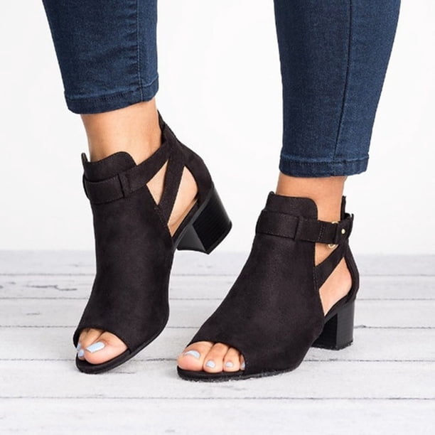 Sandalias con hebilla de tacón grueso de ante de talla grande para mujer Zapatos de boca de pez con cabeza redonda Wmkox8yii shjk414