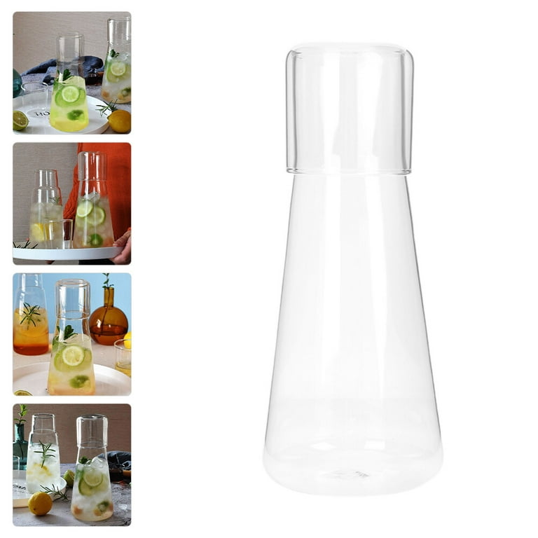 Convenient Glass Bottle Bedside Desktop Water Carafe Transparent Water Jug with Cup, Size: 23.2X9.8CM