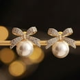 thumbnail image 4 of Christmas Earrings for Women Pearl Bow Earrings Xmas Holiday Christmas Jewelry Gifts Outfits Stocking Stuffers 2025, 4 of 6