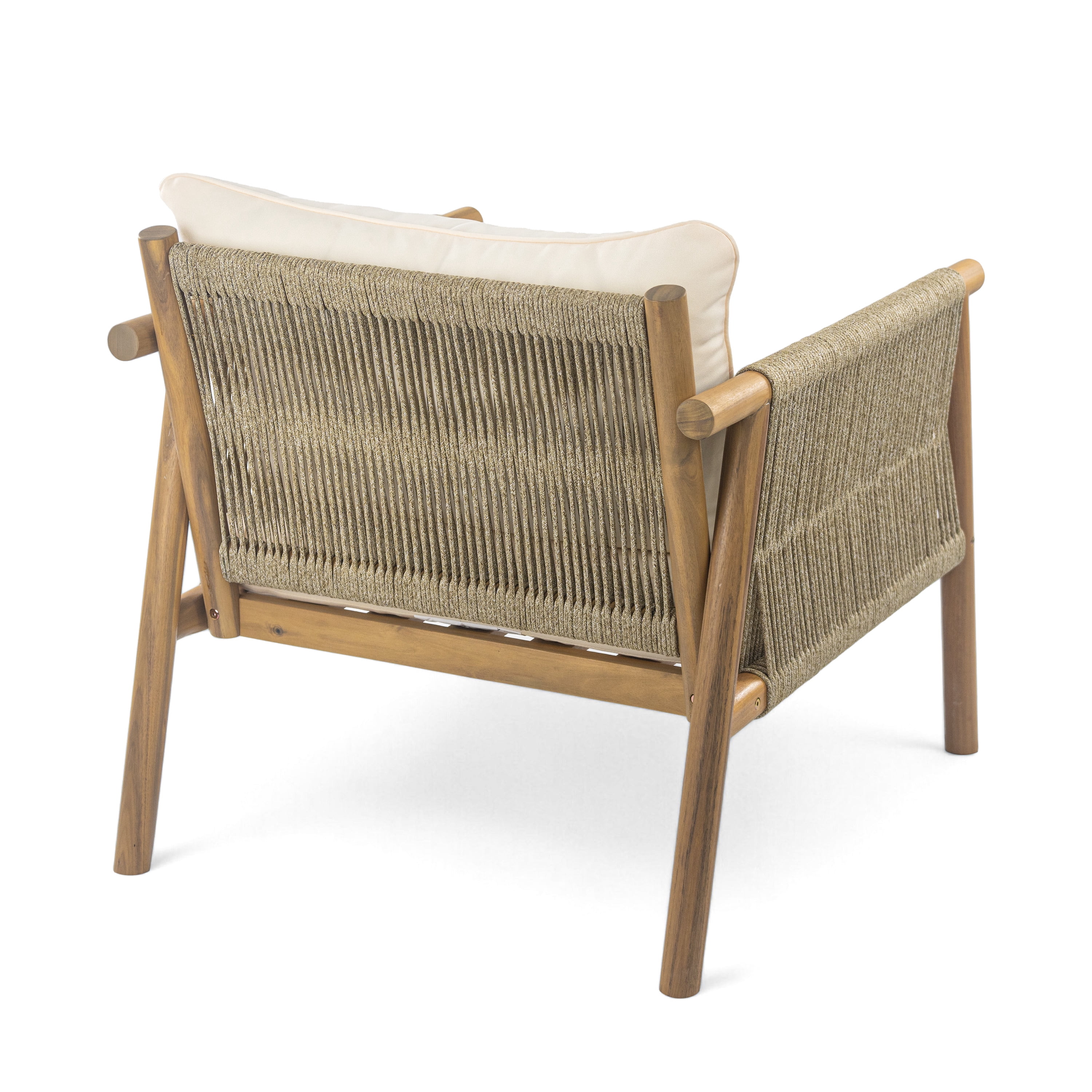 Woven Lounge Chair, 28 Inch Outdoor Chair with Solid Wood Frame for Patio Garden, Teak
