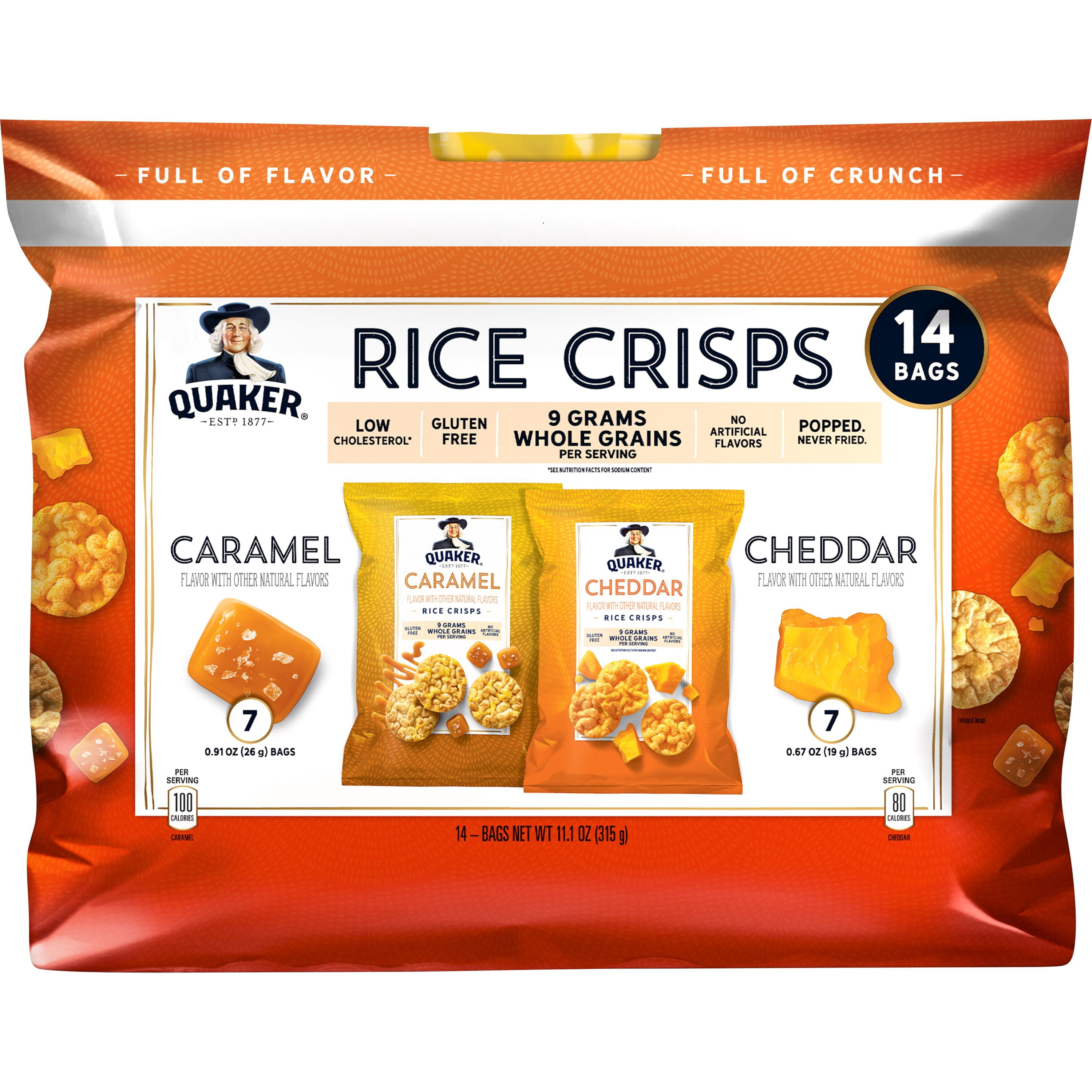 Quaker Rice Crisps Variety Pack, Cheddar & Caramel, Gluten Free, 14 Count