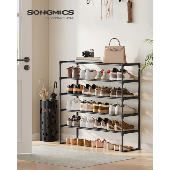 5-Tier Stackable Shoe Rack, 36.2 Inch Metal Shoe Organizer with 22 lb per Tier Capacity, Upright & Reversible for Entryway, Black