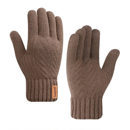 IYTR Winter Gloves Men Touchscreen Texting Solid Color Gloves for Men Knit Warm Gloves for Women Fleece Lined Coffee Free Size
