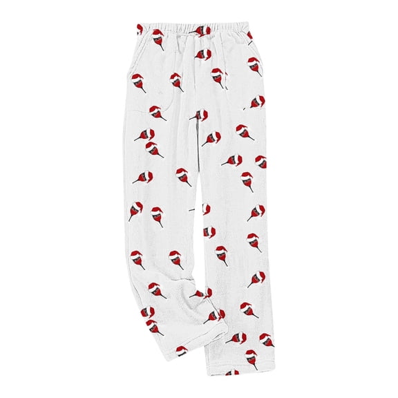 UAMVSH Christmas Pajama Pants for Women Flannel Fleece Print Elastic Waist Sleep Pants Comfy Sofy Warm Pj Bottoms for Winter with Pockets