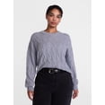 thumbnail image 2 of Scenario Women's Crewneck Cable Knit Mid-weight Sweater, Sizes XS-XXXL, 2 of 6