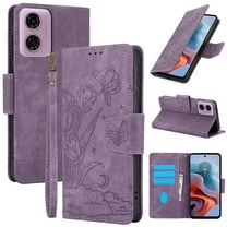 Allytechgroup Floral Series Wallet Case for Motorola Moto G 5G 2024, Premium PU Leather Cards Holder RFID Blocking Flip Cover Drop Protection Anti-Scratch Phone Case for Moto G 5G 2024, Purple