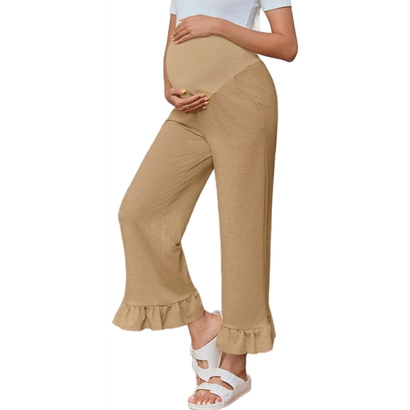 Solid Color Pregnancy Maternity Women Flared Wide Leg Casual Pants