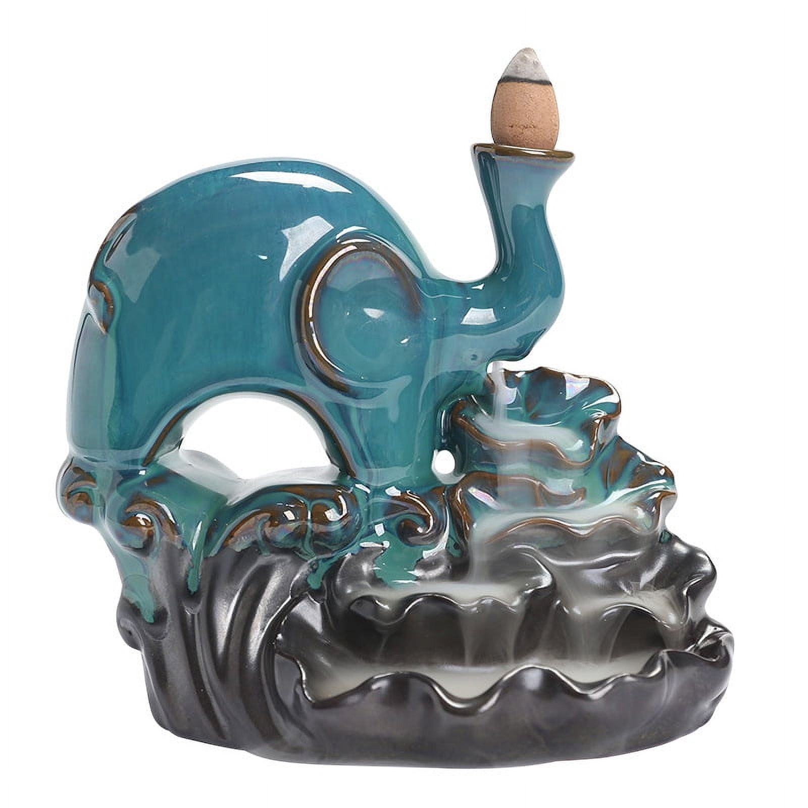 Ceramic Lotus Leaf Sandalwood Incense Burner Smoke Elephant Backflow Incense Holder Home Crafts and Ornaments