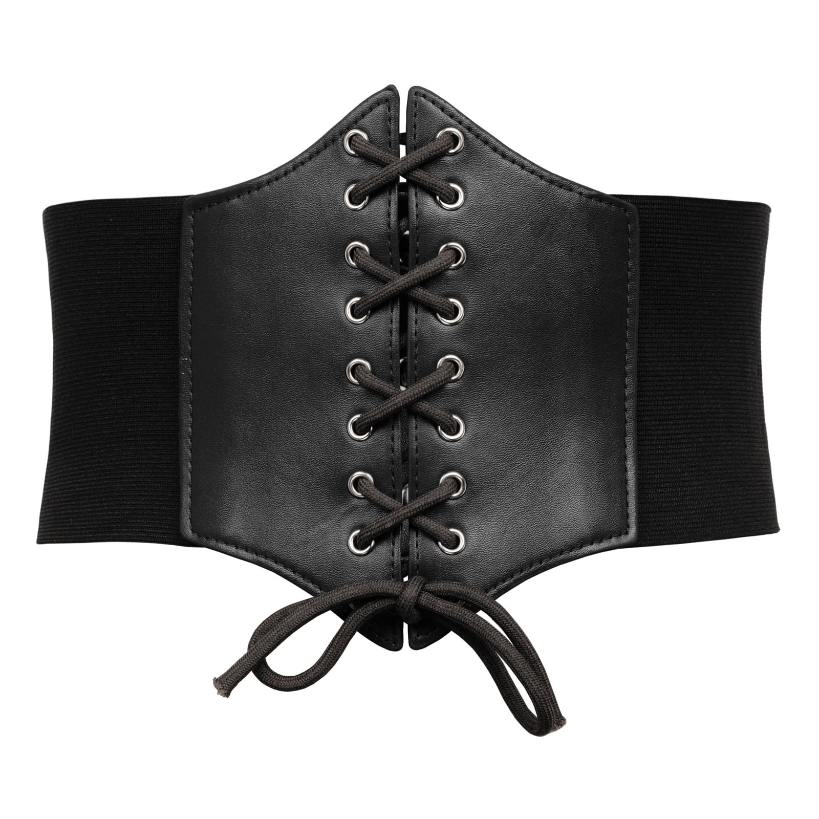 Women Faux Leather Elastic Wide Band High Waist Belt Corset Cinch Cincher Black 