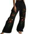 thumbnail image 2 of Casual Pants For Women Elastic High Waist Drawstring Wide Leg Print Trousers Plus Size Stylish Vintage Baggy Long Pants (XXL, Black), 2 of 6