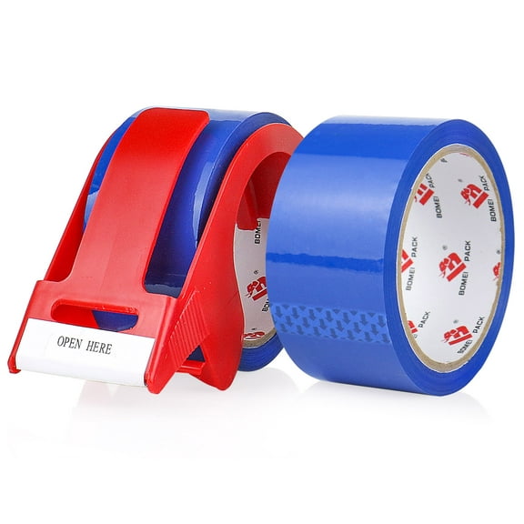 Bomei Pack Blue Packing Tape with Dispenser, 2 Refill Rolls, 1.88 Inch x 55 Yards