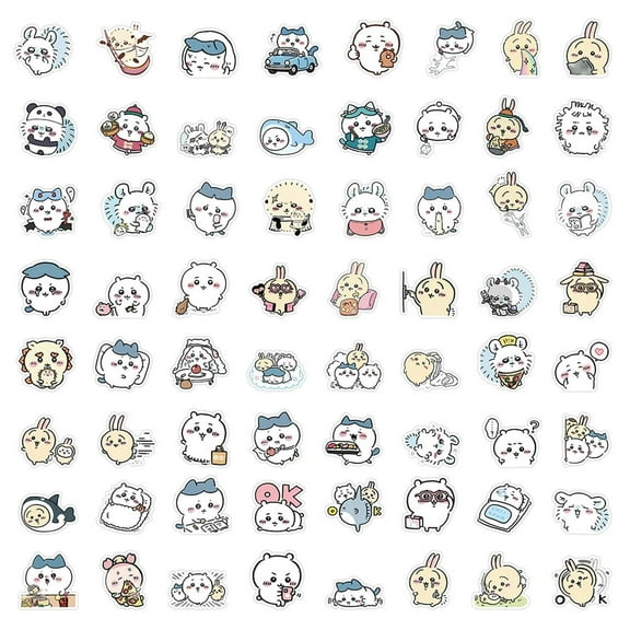 60pcs Japanese Cartoon Chikawa Stickers for Kids, Funny Vinyl Waterproof Stickers for Water Bottle Phone Journal Guitar Skateboard Gifts for Teens Adults