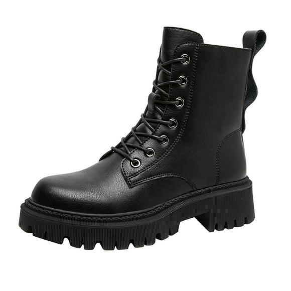 jovati Womens Boots British Style Autumn And Winter Thick-soled Short Boots Female Side Zipper Motorcycle Boots