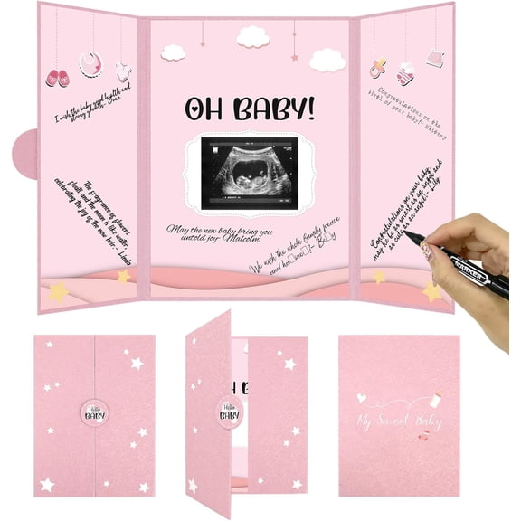 Baby Shower Decorations for Girl, Cute Baby Shower Signature Board with Picture, Pink Baby Shower Guest Book Alternatives 18" x 12", Creative Baby Shower Keepsake for Girls