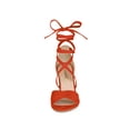 thumbnail image 5 of BLISSFUL STEP Women's Sandals Solid Crisscross Block Heels High Heel Lace up Sandals Orange 9, 5 of 6