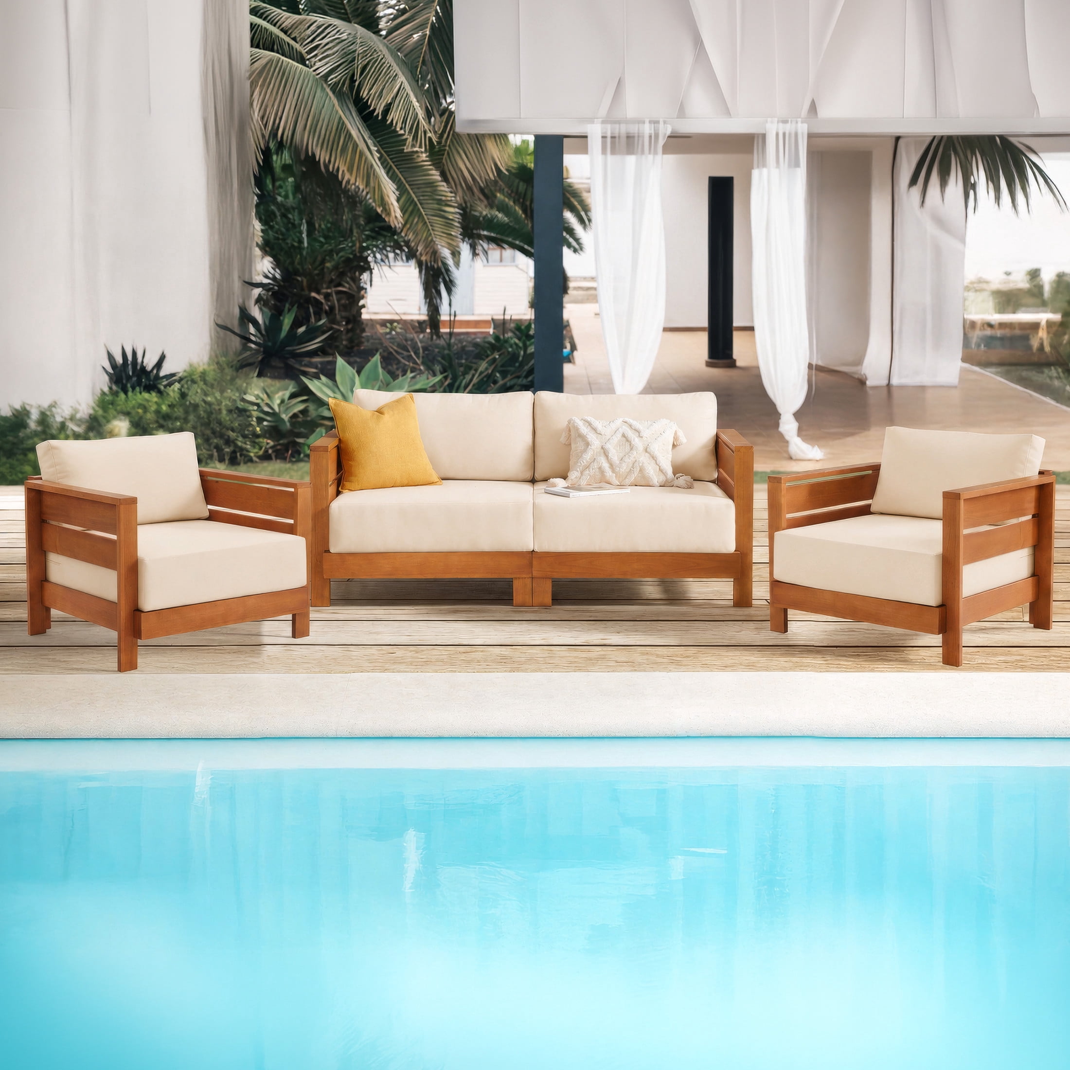 Alaterre Furniture Barton 4Pc Patio Furniture Set with Loveseat, Table and Chairs, Natural