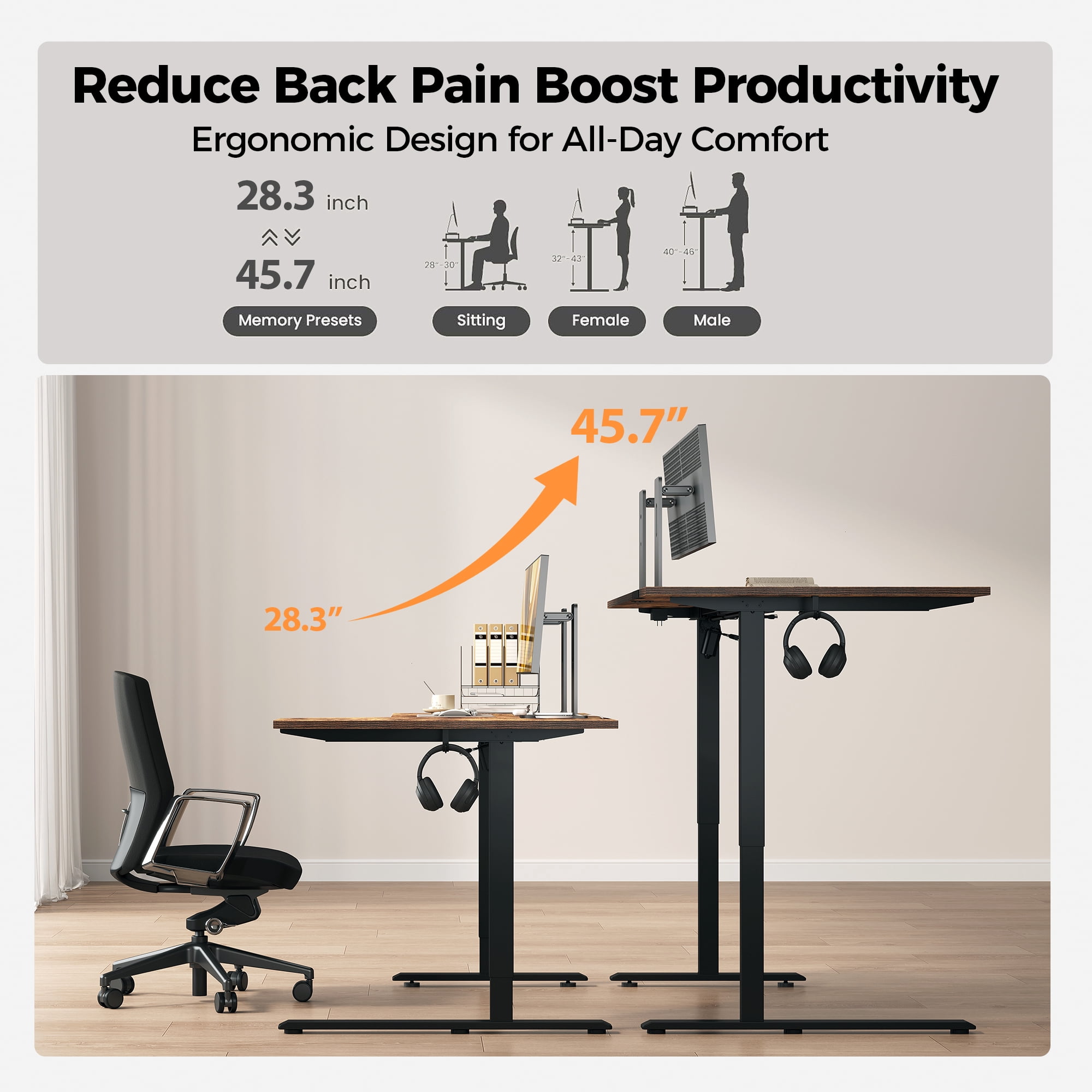 59.1 Inch Electric L-Shaped Height Adjustable Standing Desk, Sit to Stand Corner Desk with Memory Presets and Hooks, Ergonomic Home Office Computer Desk for Workstations, Rustic Brown