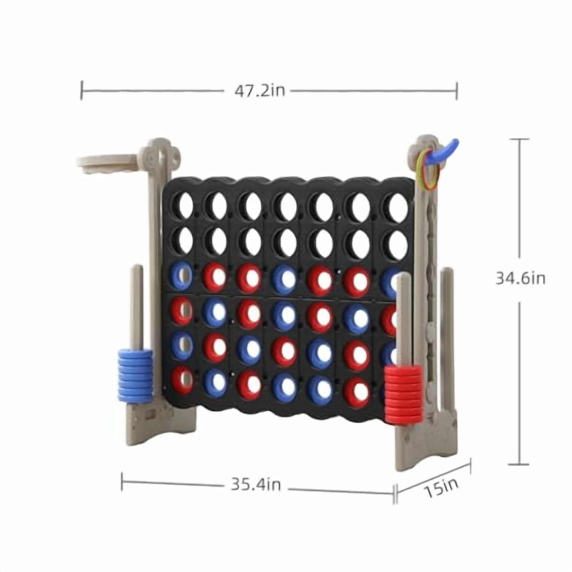 UNICOO® Height Adjustable Connect 4 Game Stand, 4 in A Row Game with Basketball Hoop, Ring Toss, Carrying Bag, Indoor Outdoor Yard Game, Parties & Family Gatherings (Black & Gray)