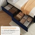 thumbnail image 4 of YUSAZENS Cadre de Lit Format Grand avec 4 Tiroirs de Rangement et Tête de Lit, Cadre de Lit Plateforme Rembourré en Lin avec Lattes en Bois, Aucun Sommier Requis, Bleu, 4 of 8