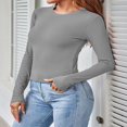 thumbnail image 3 of Womens Ribbed Long Sleeve Crewneck Shirts Fitted Sweaters Slim Fit Basic Casual Tops S/M/L/XL, 3 of 8