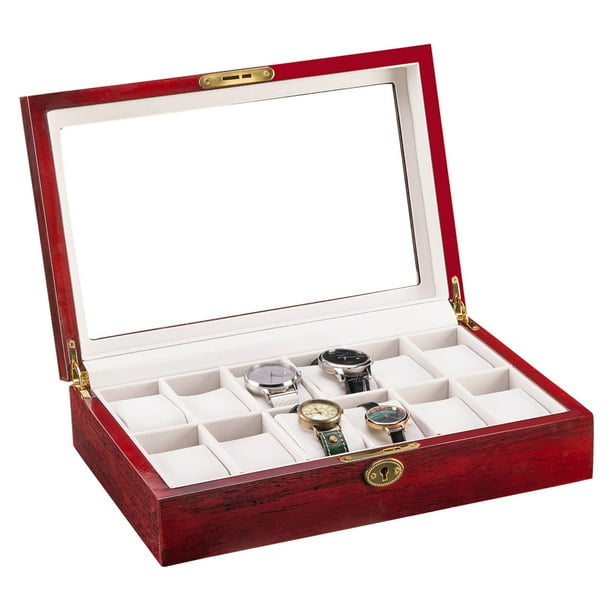 Veryke Veryke Watch Box, Wooden Watch Jewelry Display Case, Glass Top