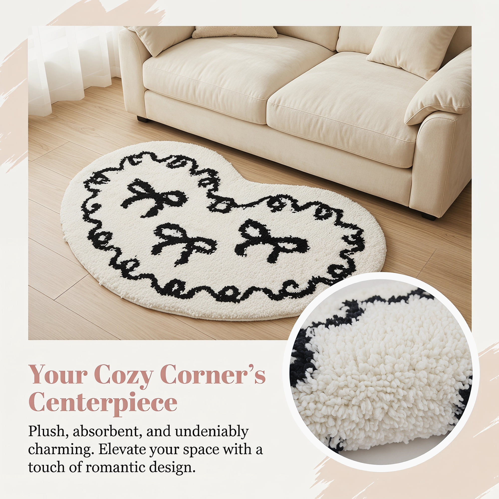 Unique Bargains Heart Shaped Shaggy Faux Fur Area Rug Non Slip Soft Plush 24" x 16" Beige