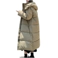 thumbnail image 3 of Juebong Women's Long Winter Coats Oversized Thicken Hoodie Puffer Jacket Zip Up Full Length Quilted Down Jackets Maxi Windproof Parkas Outerwear Khaki,S, 3 of 4