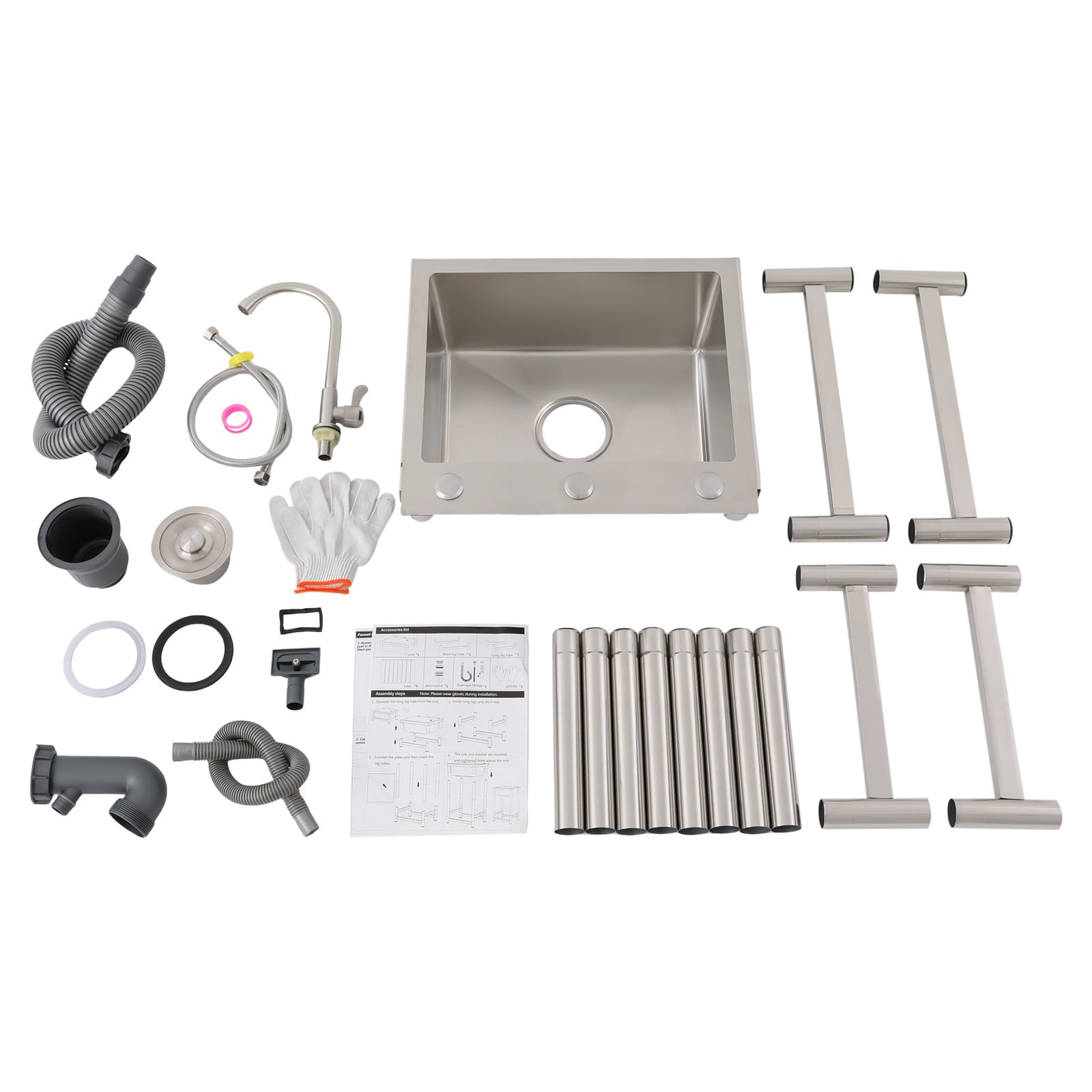 PEAKORAStainless Steel Sink with Faucet, Free Standing Utility Sink, Single Bowl Sink