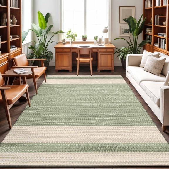 8'x10' Area Rugs, Sage Green Stripes Indoor Outdoor Area Rug for Living Room Bedroom, Geometric Modern Farmhouse Lines Simple Art Washable Bathroom Rugs Kitchen Floor Carpet Mats Home Decor Aesthetic
