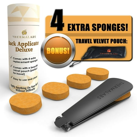 Back Applicator Deluxe: Apply Lotion by Yourself on Unreachable Parts of Your Body! Folding Application Set With Long Reach Handle Stick. Comes With 5 Sponges and a Prestigious