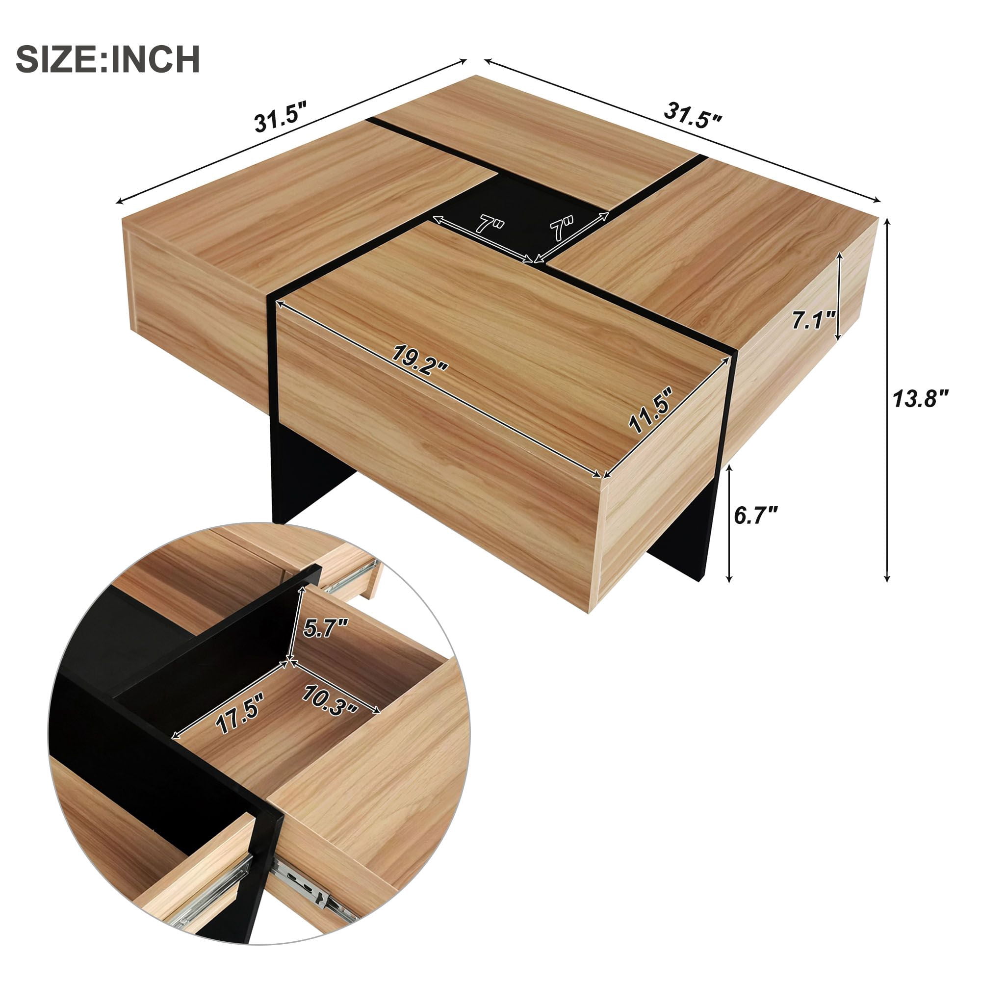 Momspeace Modern Coffee Table with Extendable Sliding Tabletop and 4 Hidden Storage Drawers, UV High-gloss End Table for Living Room - Brown