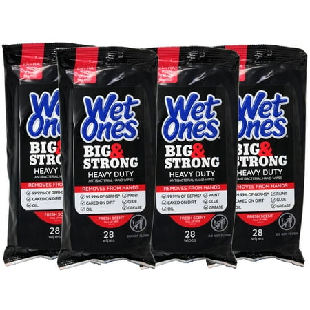 4 Pack - Wet Ones Big Ones Fresh Scent Antibacterial Wipes 28 Each