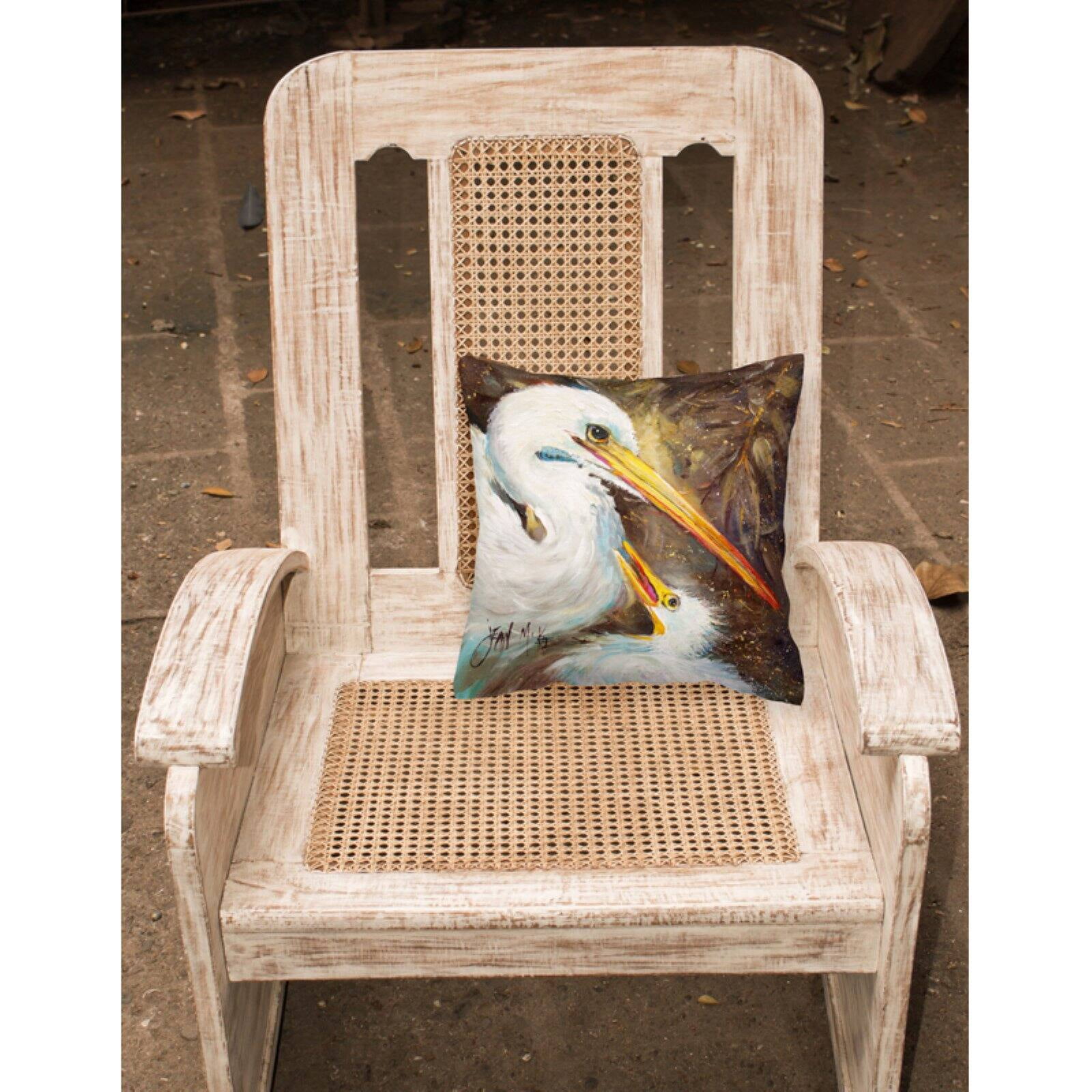 Carolines Treasures JMK1211PW1818 White Egret feeding baby Canvas Fabric Decorative Pillow  18H x18W multicolor