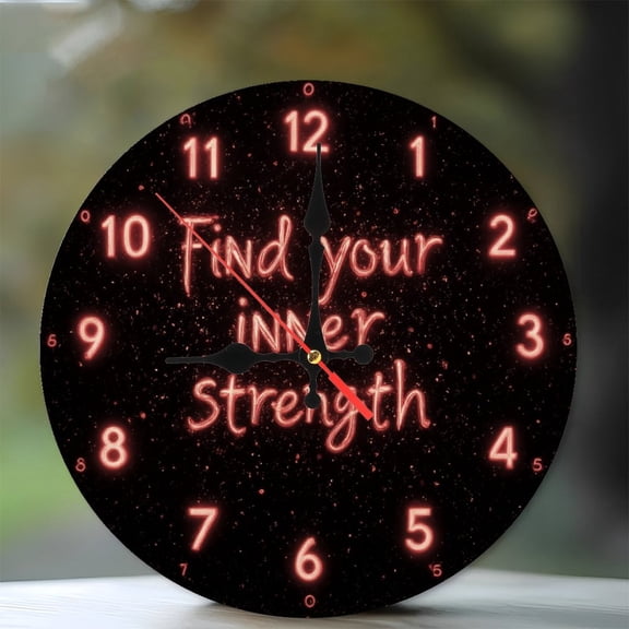 10-Inch Silent Wooden Wall Clock, " Find Your Inner Strength Motivational Wall Clock " Silent Non-Ticking Clock, Battery Operated (AA Batteries Not Included), Artistic Home Decor